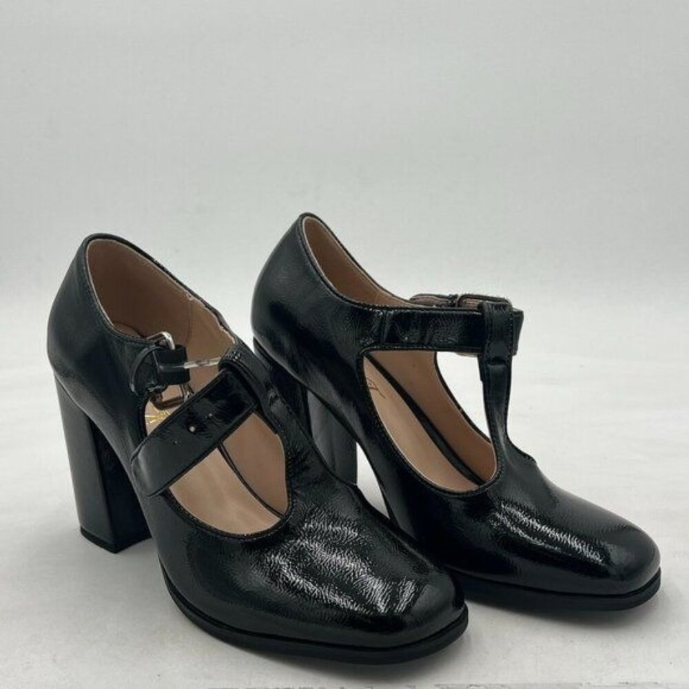 Women Fashion Closed Square Toe T-Strap Pumps Chunky High Heels Office Date Shoe